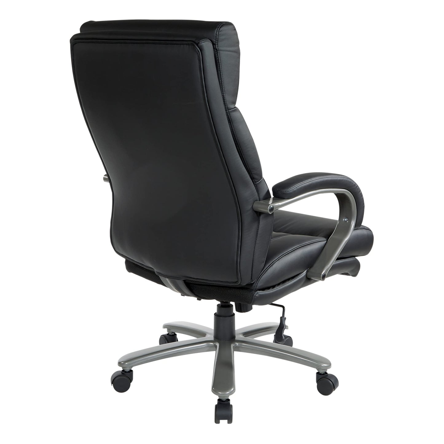 Office Star ECH Series Big and Tall Bonded Leather High Back Executive Chair with Lumbar Support, Padded Loop Arms and Titanium Base, Black