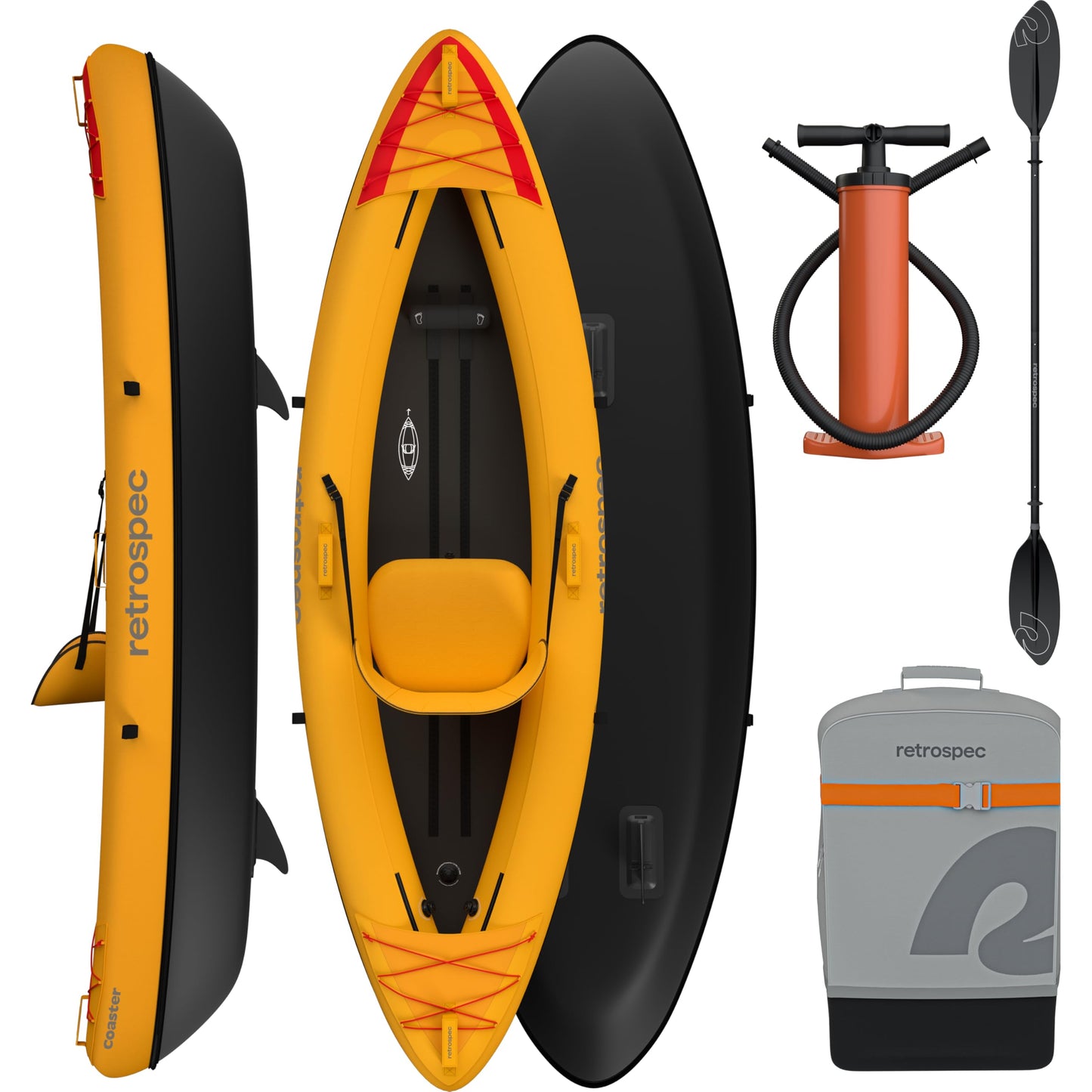 Retrospec Coaster Single & Tandem Inflatable Kayak for Adults - Blow Up Kayak, 220 & 440lb Capacity, Portable Lightweight Kayak with Paddle, Pump & Carry Bag