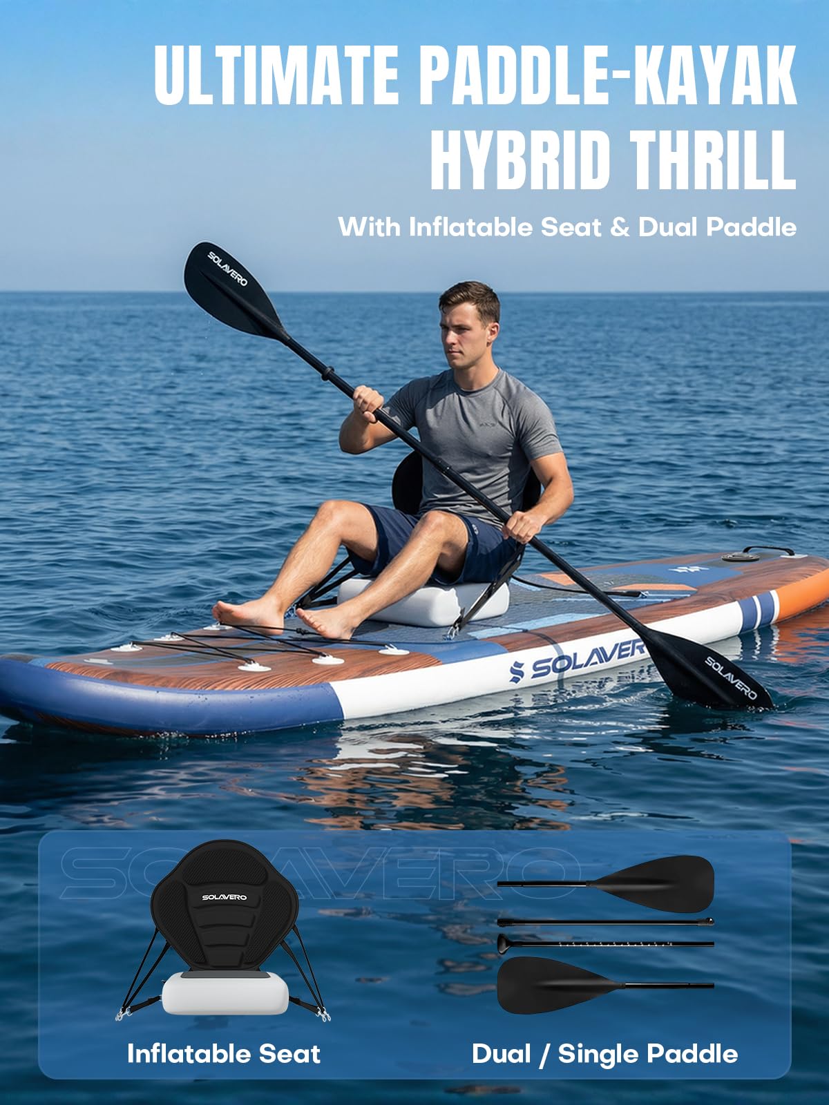 SOLAVERO Inflatable Stand Up Paddle Board with Premium SUP Accessories & Kayak Seat, Wide Stable Anti-Slip EVA Deck, 11'6" Inflatable Paddleboard for Adults & Youth of All Skill Levels (Cobalt Sail)
