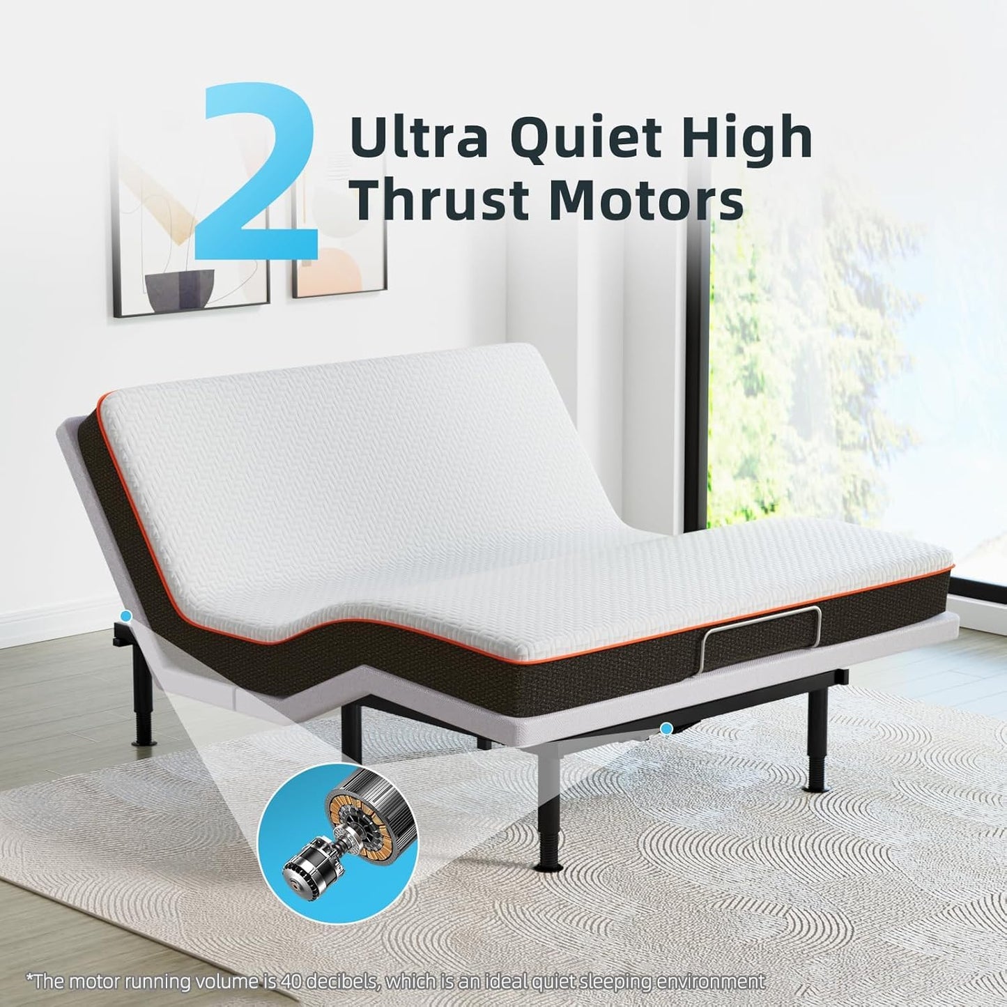 Yiree Queen Adjustable Bed Base Frame, Massage & Wireless Remote, Dual USB Ports,Ergonomic Upholstered Bed Frame, Lift Motor, Under Bed Lighting, Independent Head and Foot Tilt
