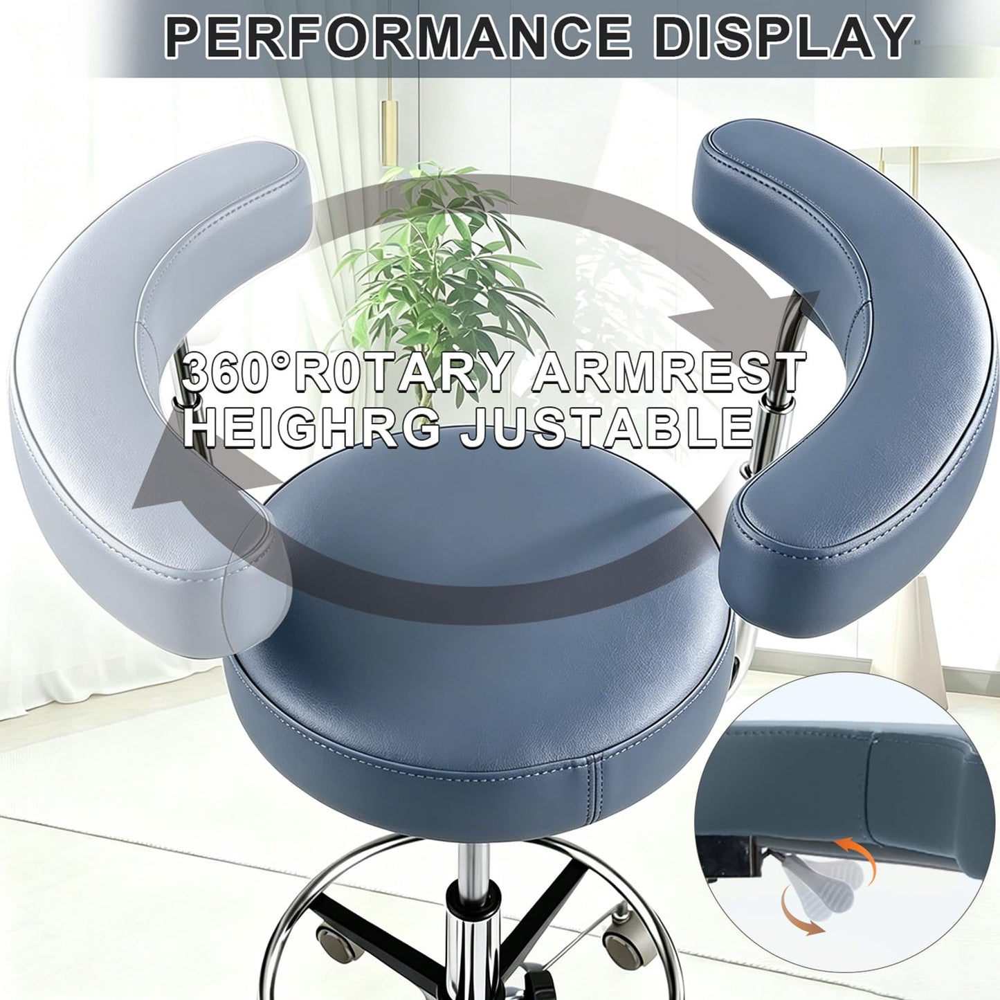 Viviange Ergonomic Dental Stool with Adjustable Height & Rolling Base - Comfortable Dentist Chair for Hygienists, Assistants, & Medical Professionals - Blue Grey