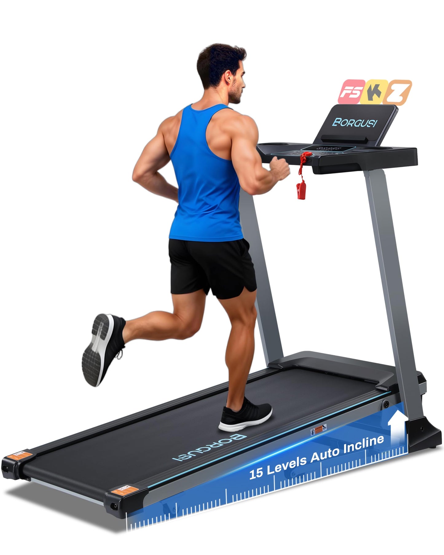 BORGUSI Auto Incline Treadmill for Home - 47.3"x17.5" Long Wide Belt, 3.5 HP, Bluetooth App, 10 MPH, 300 lbs Capacity, 40 Preset Programs