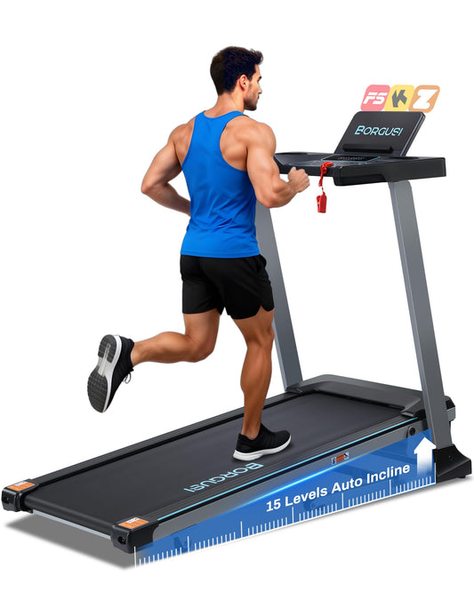 BORGUSI Auto Incline Treadmill for Home - 47.3"x17.5" Long Wide Belt, 3.5 HP, Bluetooth App, 10 MPH, 300 lbs Capacity, 40 Preset Programs