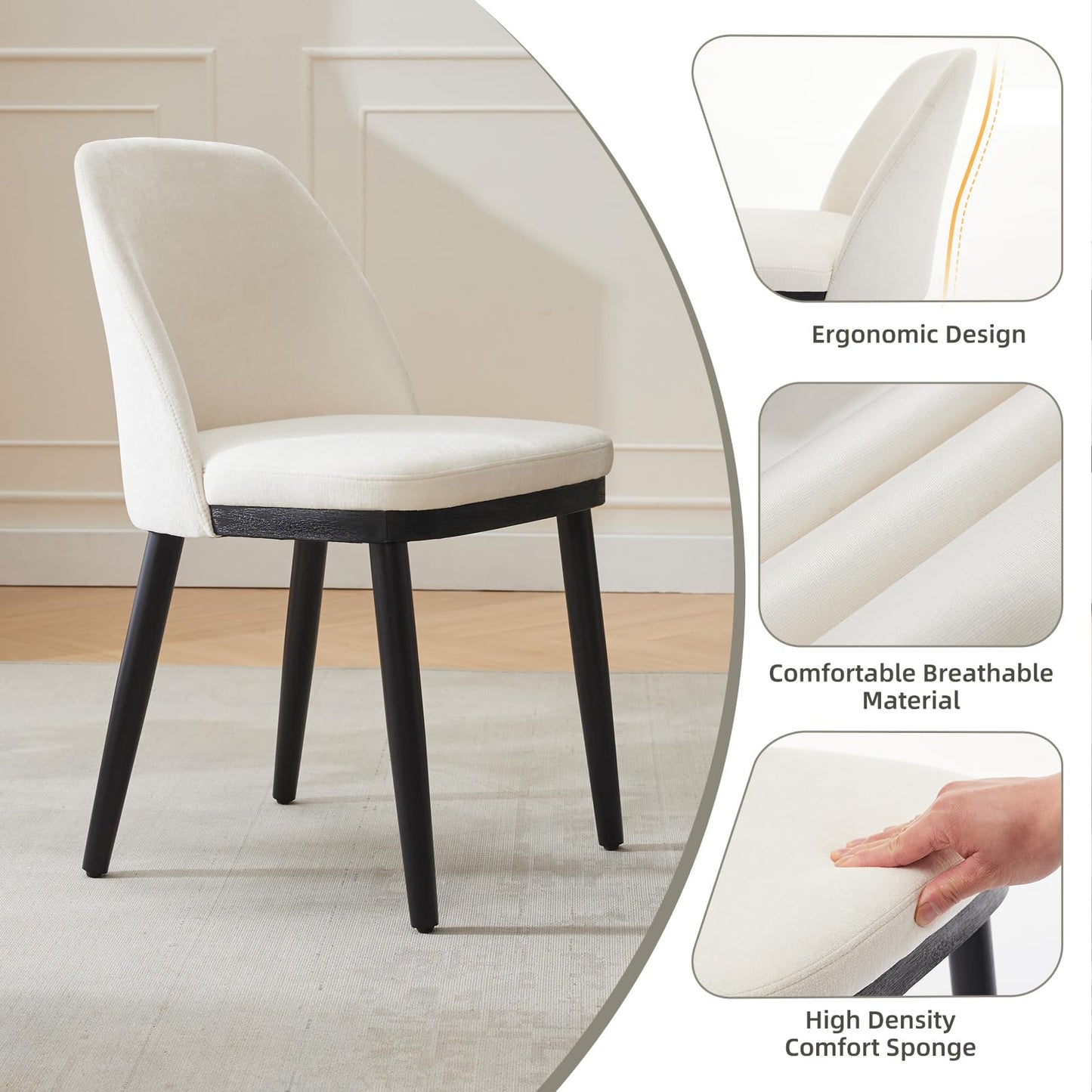 Garvee Upholstered Dining Chairs Set of 6, Modern Fabric Kitchen Chairs with Back and Wood Legs, Dining Room Chairs for Dining Room Restaurant Cafe, Beige