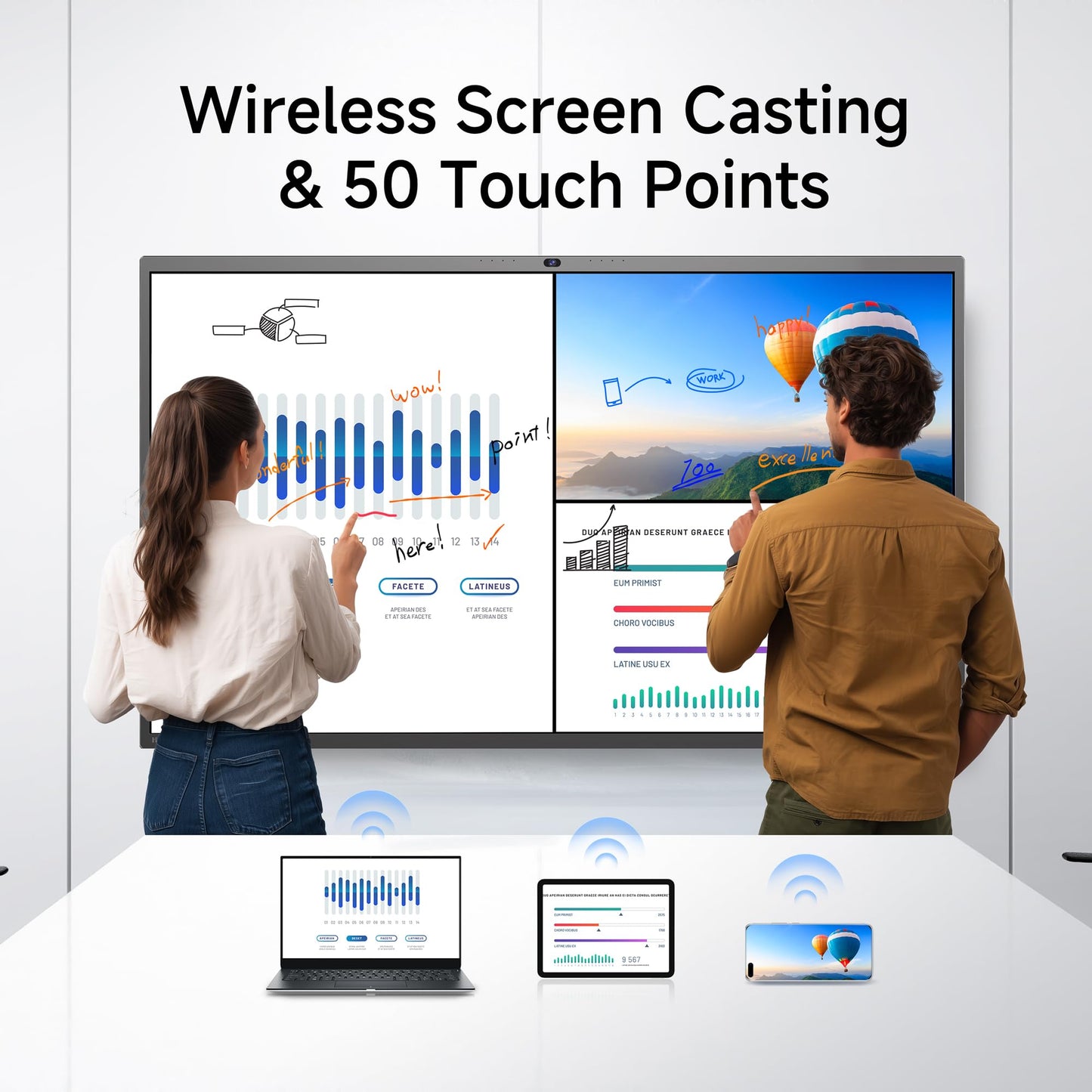 4K Smart Board - Google EDLA-Certified Interactive Whiteboard, 50-Point Touch, Wireless Casting - Digital Whiteboard for Classroom & Office & Home,300+ Free Apps(Board & Wall Mount Only) (65 Inch)