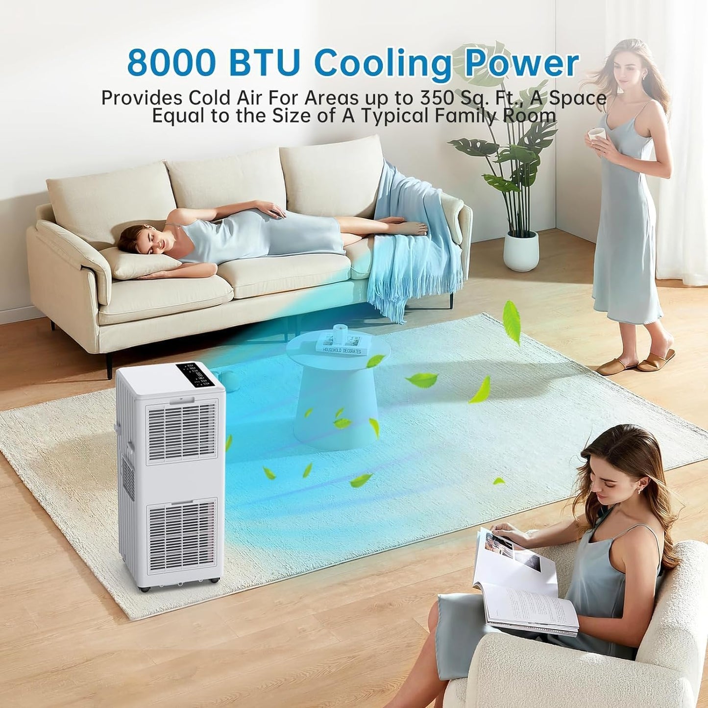 Acekool 8000 BTUs Portable Air Conditioner, Air Conditioners 3-in-1 Cooling, Fan & Dehumidifier for Up to 350 Sq.Ft, Remote Control, 24H Timer, Smart Sleep Mode, Floor AC Units, LED Display