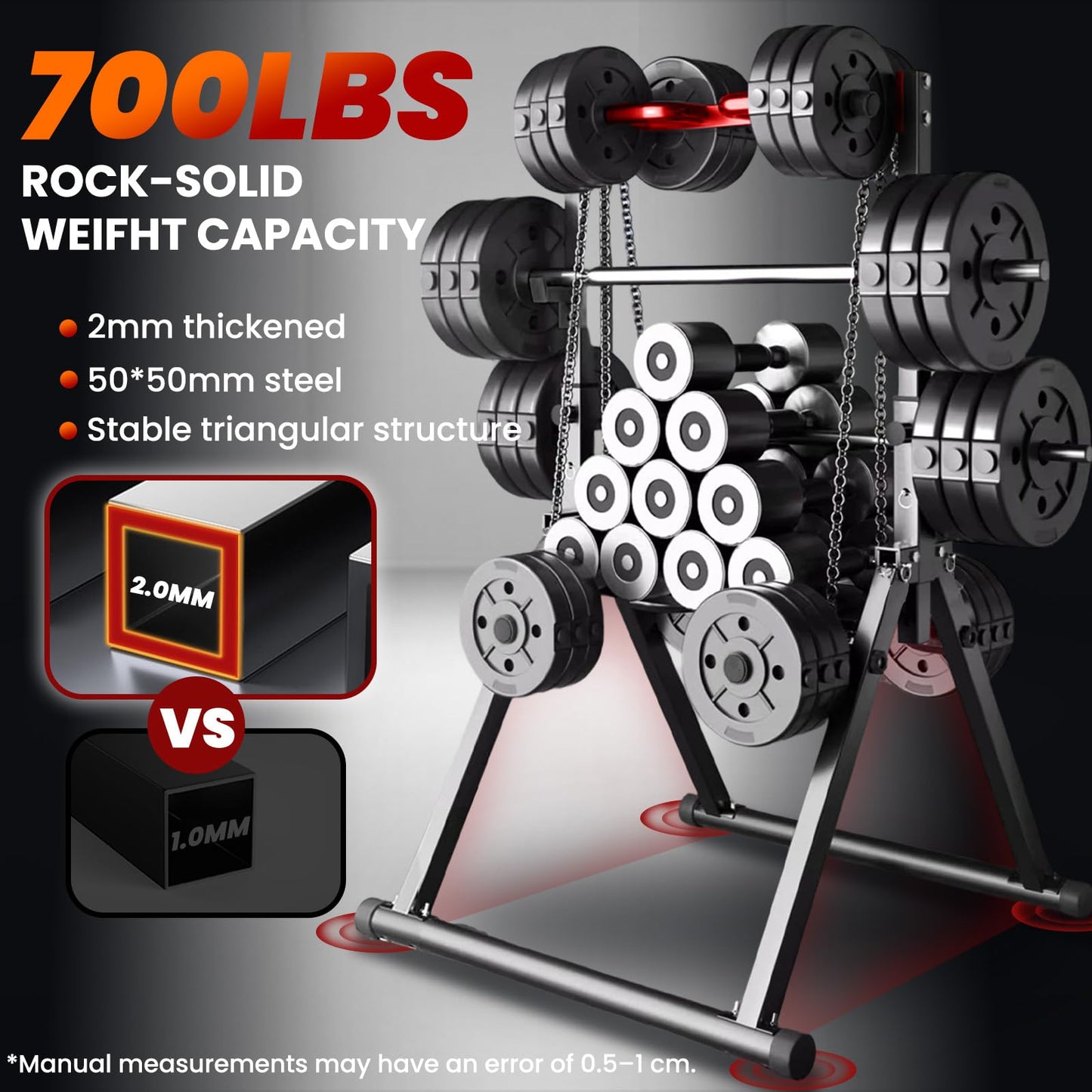 WATBKHE Power Tower Pull Up Dip Station Pull Up Bar Adjustable, Multifunction Home Gym, Strength Training Equipment, Triangular Design, 700LBS Weight Capacity Red