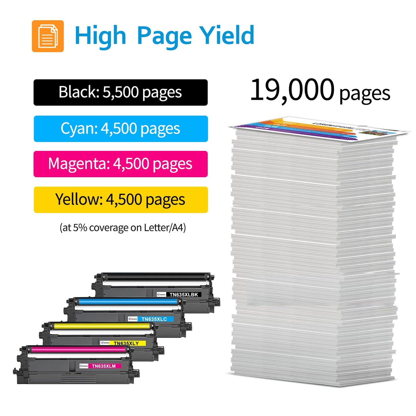RubyPulse TN635XL TN-635XL 1,9000 High Page Yield TN635 TN635XL Toner Cartridge Compatible for Brother HL-L8430CDW HL-L8430CDWT HL-L8570CDW MFC-L8730CDW MFC-L8930CDW MFC-L8970CDW MFC-EX575 (4 Packs)