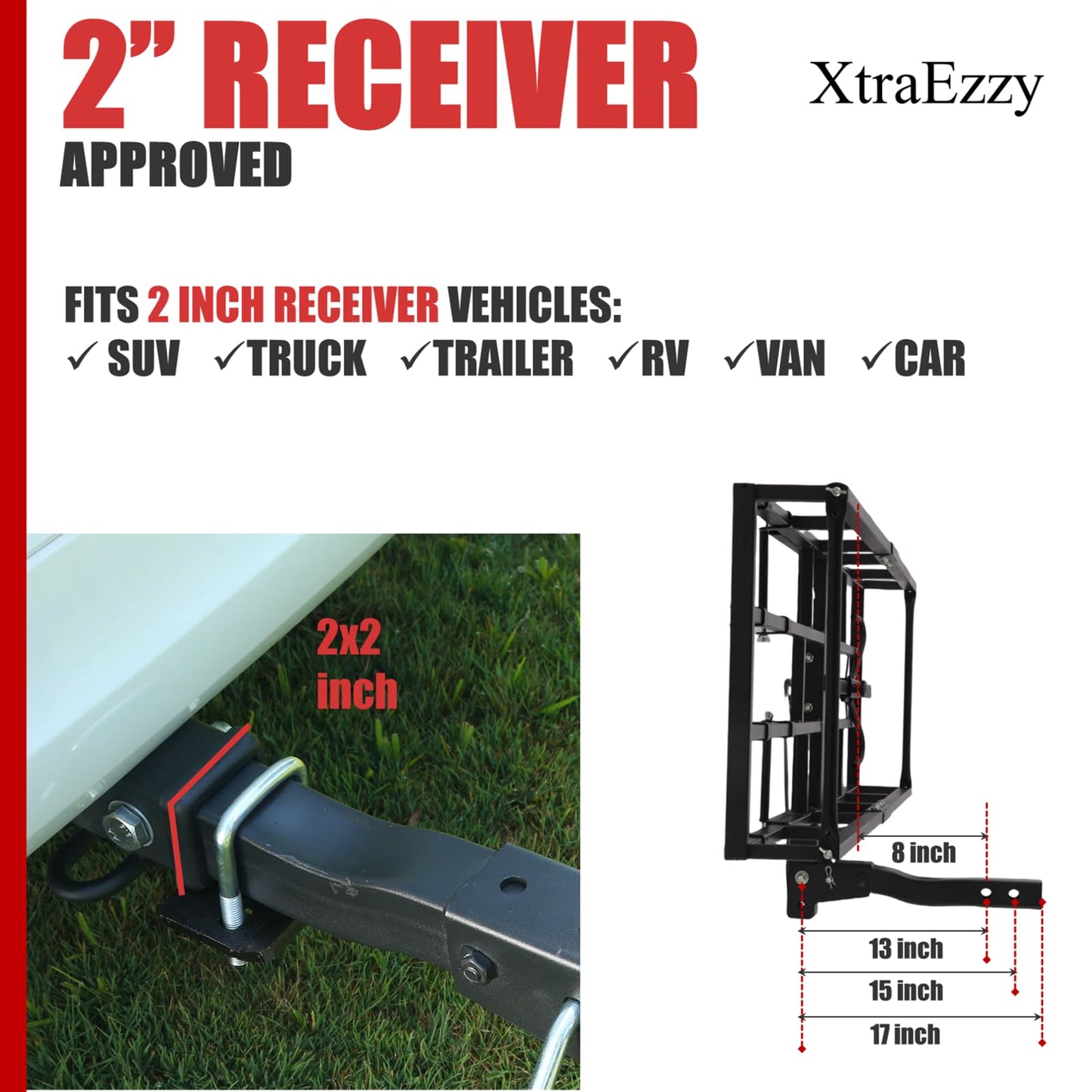 Hitch-Mount Bike Rack for Ebike Heavy-Duty - Fits 2 Electric Fat-Tire Mountain Bicycles Fits 2" Receiver for Car SUV Truck RV Minivan (Red, Comes with Cargo Carrier)