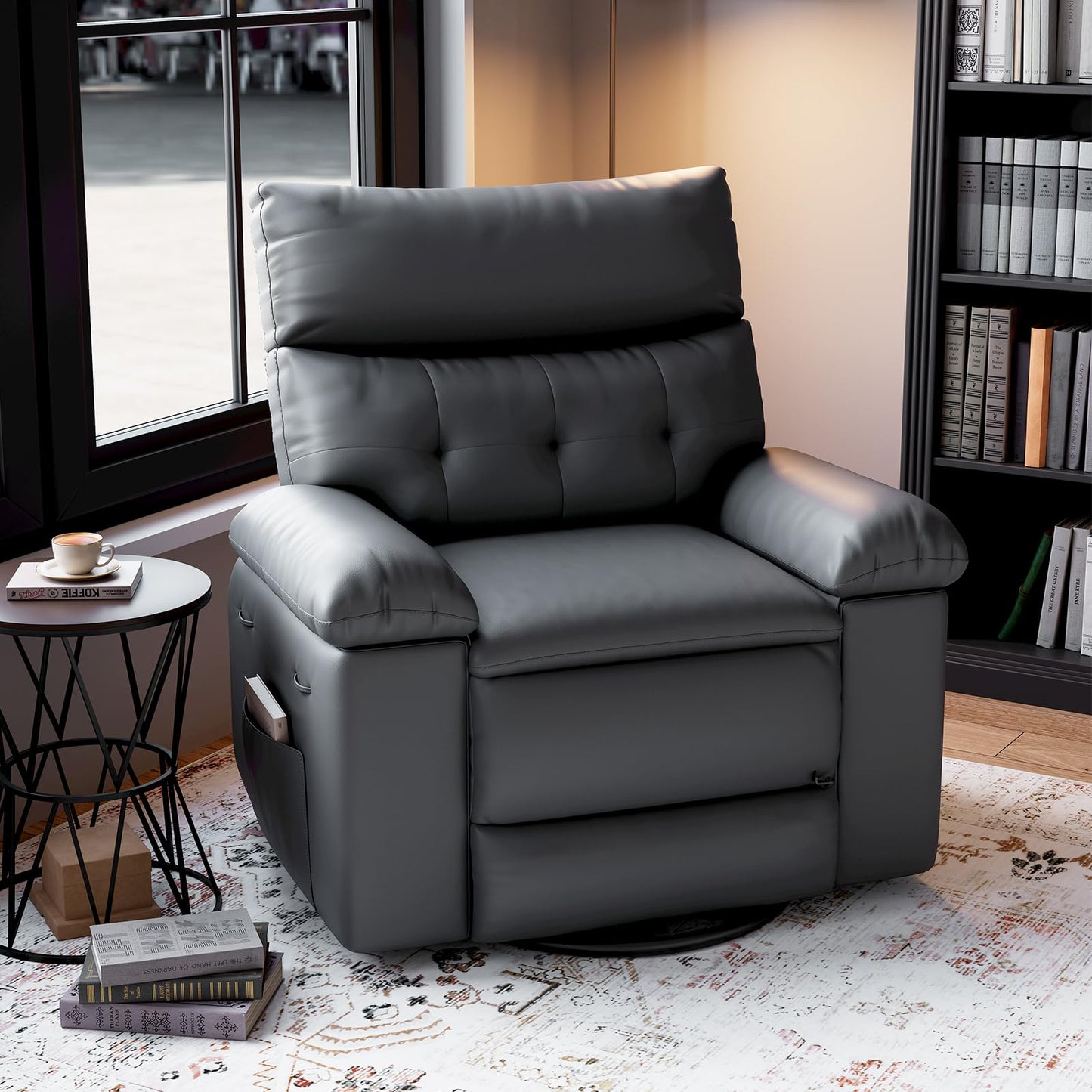 Power Recliner Chair,Rocking Recliner for Adults,Swivel Recliner with Massage,Upholstered Fabric Glider Recliner Nursery Chair,Single Sofa Seat with Side Pockets for Living Room,Grey