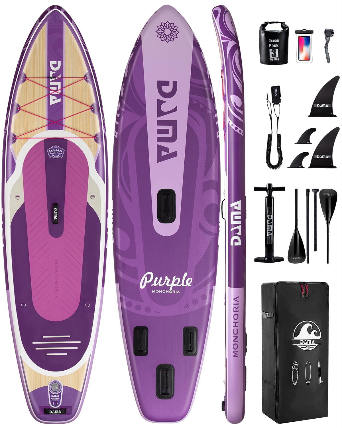 DAMA 11'*34"*6" Stand Up Paddle Board, Inflatable Paddle Board,Inflatable Paddle Boards for Adults w/a Wide, Smooth and Non Slip Deck, Versatile Styles, Suitable for Adults and Teenagers,Purple.