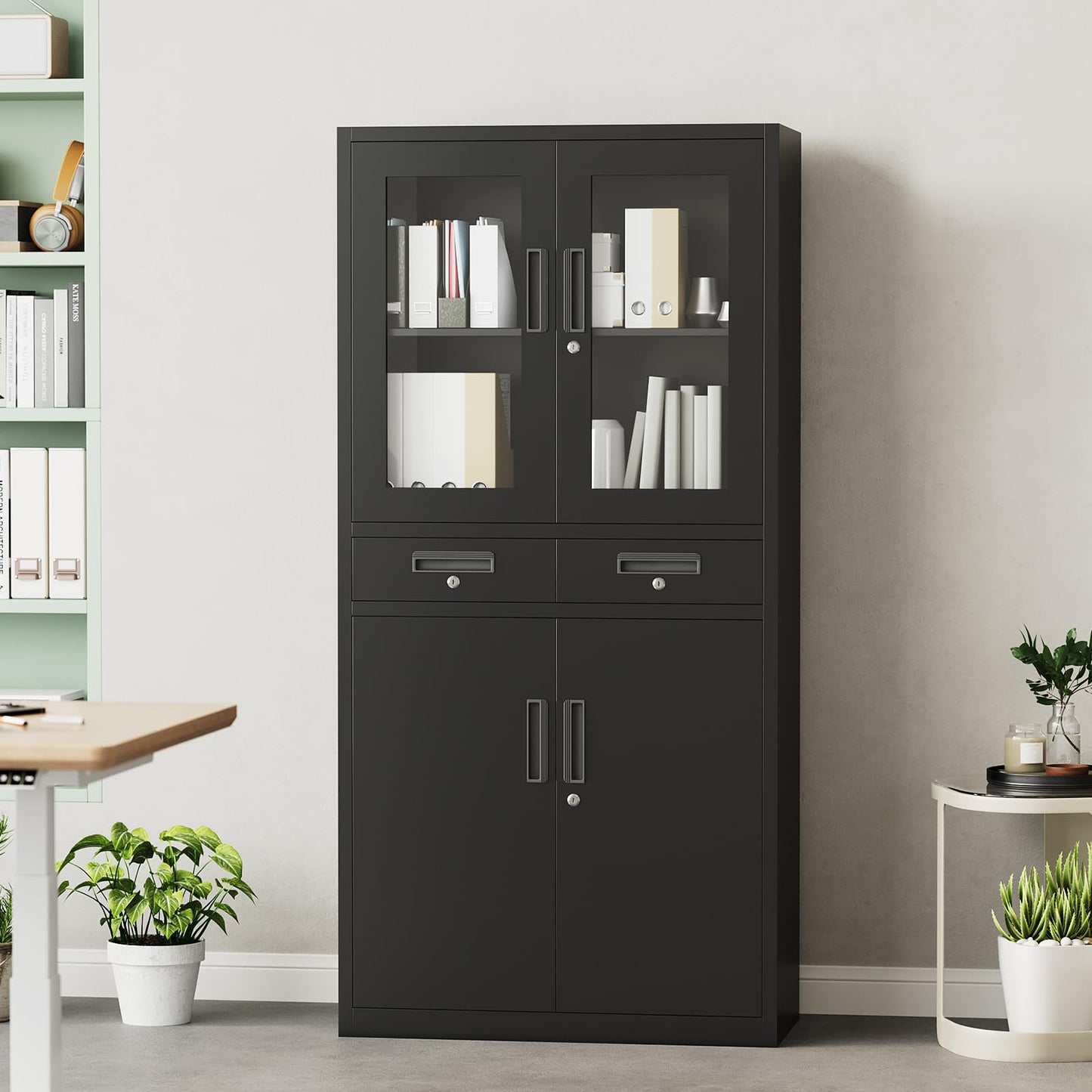 File Cabinet 2-Drawer Lateral with Lock, Metal Office Filing Cabinet for Letter/Legal/a4, Heavy Duty Storage Organizer, Full Extension Drawers, Anti-Tip Safety, Black, Home Office Organization
