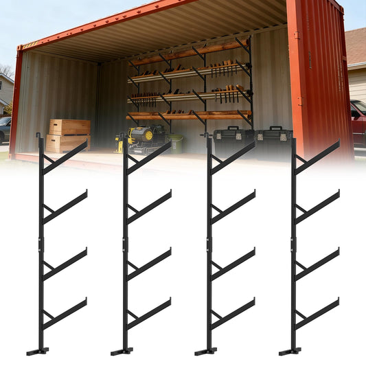 4 Pack Shipping Container Shelving Brackets, 67"H x 15"W Bracket Adjustable Heavy Duty Steel Cargo Shipping Container Shelves, 4-Tier Power Coated Shipping Container for Organization, Black