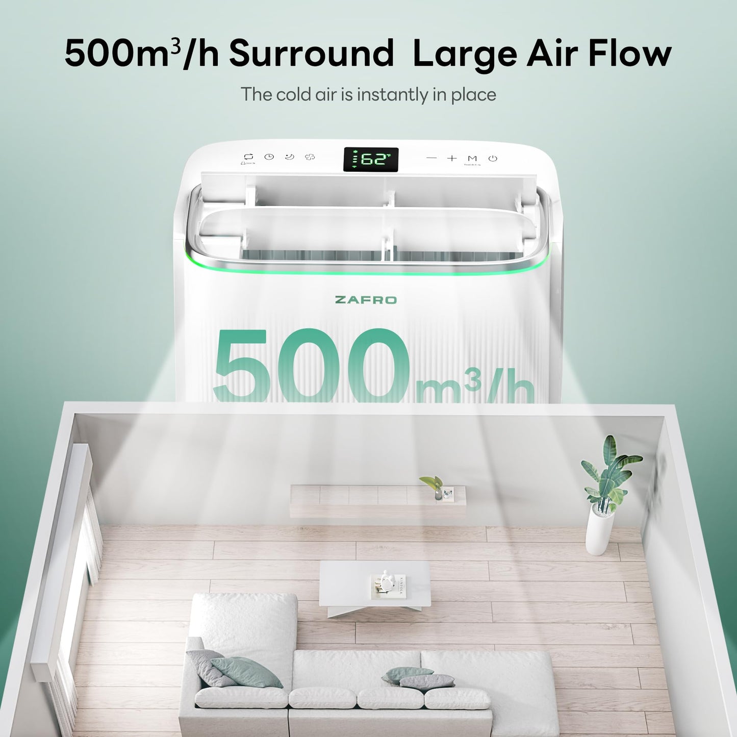 ZAFRO Smart Inverter Portable Air Conditioners, 16000 BTU (12000 BTU SACC) Dual Hose Portable AC Unit with Energy Saving/Ultra Quiet(42dB)/Drainage-free Cooling/APP/Remote for Multi-Scenario Use