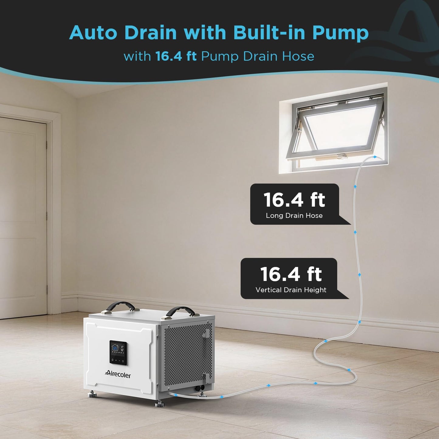Airecoler 70 Pints Energy Star Commercial Dehumidifier with Pump, Portable Crawl Space Dehumidifiers for Basement and Home, Built-in Remote Control, Auto Defrost | Airecoler Stellar SP10