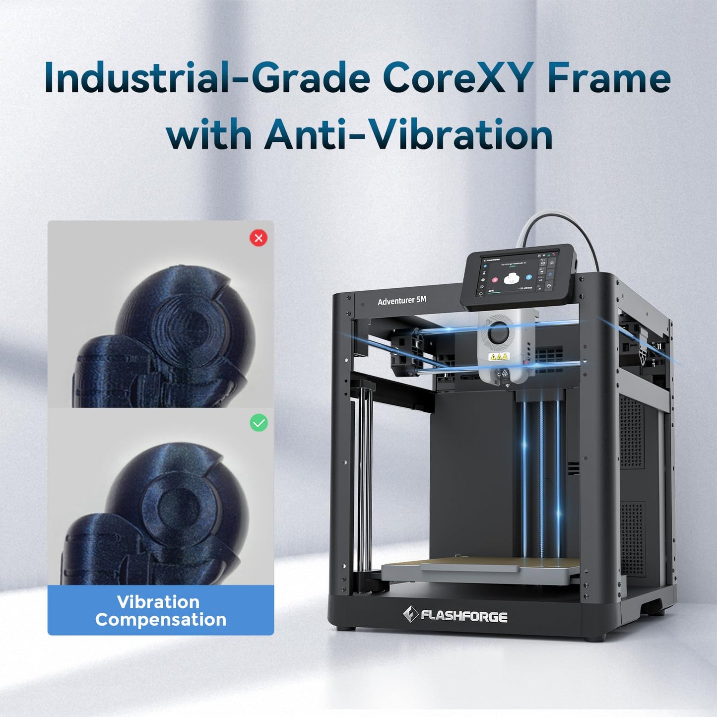 Flashforge Adventurer 5M 3D Printer for Beginners, 600mm/s Fast Printing, Direct Drive (280°C), Auto-Leveling, 8.7"x8.7"x8.7" PEI Build Plate - Ideal for Home, School & Makers