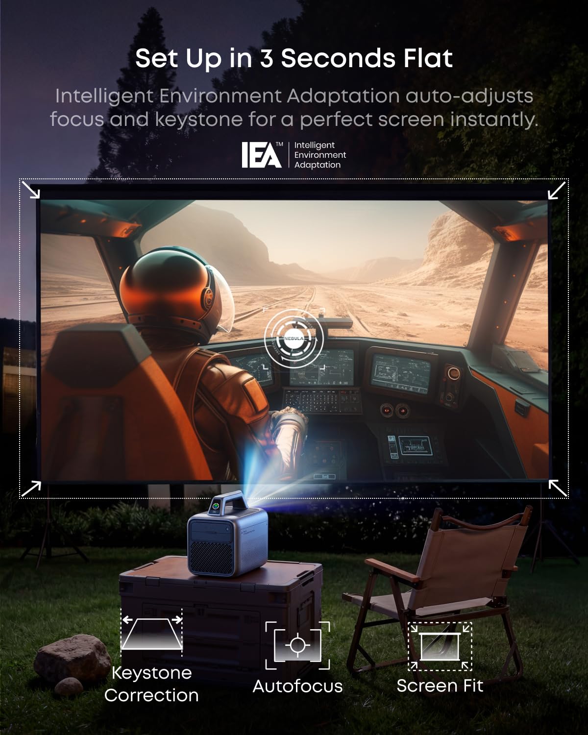 NEBULA Mars 3 Outdoor Portable Projector, 1000 ANSI Lumens, AI-Powered Image, Built-In Battery with 5 Hour Playtime, Android TV, 200 Inch Home Theater, for Backyard, Office and Business, and Camping