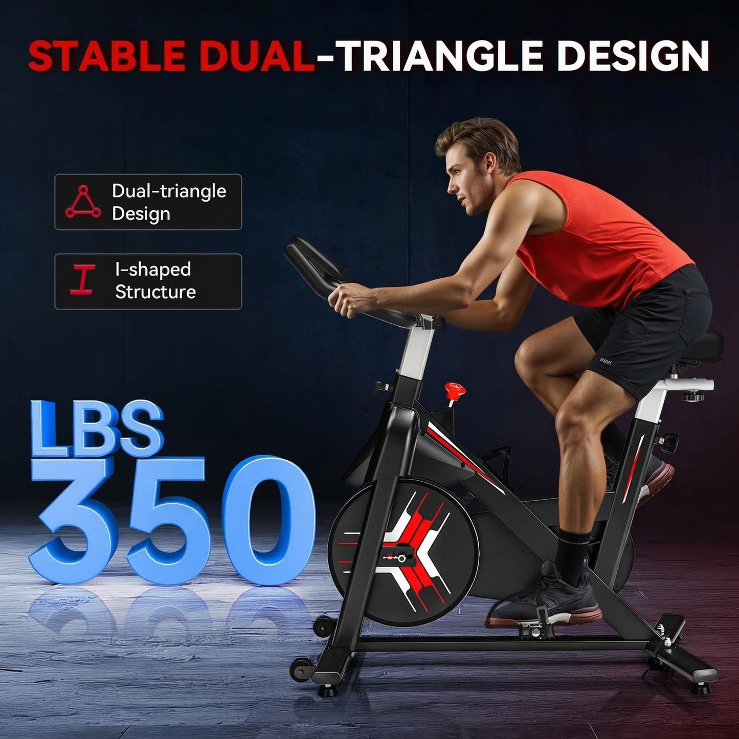 Exercise Bike, Wenoker Magnetic Resistance Stationary Bike for Home App Sync Indoor Bike with 350lbs Weight Capacity, Tablet Holder and Fitness Courses for Weight Loss[Black Red]