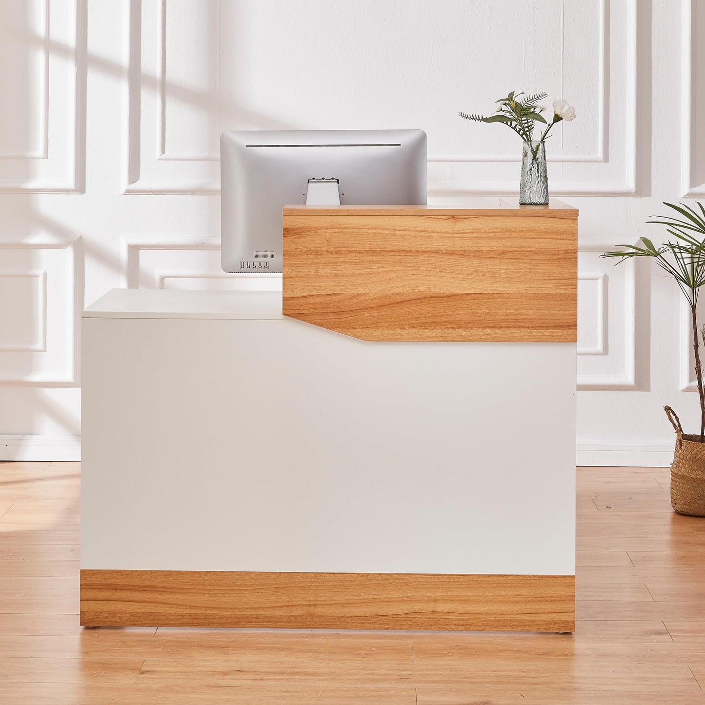 Reception Desk with Counter,Modern Counter Table with Cable Grommet,47 inch Retail Counter for Checkout, Lobby, Beauty Salon,Barber and Small Company (Normal)