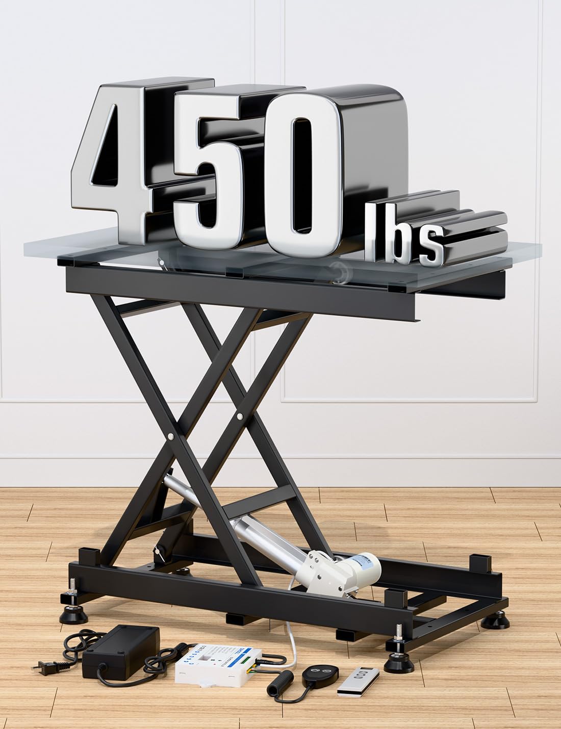 DIHOOL Electric Scissor Lift Table, 440Lbs Capacity, 8.07"-26.97" Height Adjustable Lifting Platform, Super Quiet with Remote & WiFi Control, Obstruction Detection, AC/DC Power for Home/Industrial Use