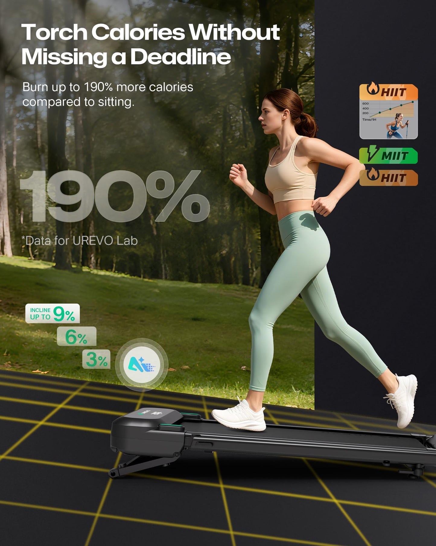 UREVO Foldimix 5L Treadmills for Home, Dual Brushless Motorized 3.0HP ，9% Auto Incline Walking Pad with Adjustable Handle Bar, Multi-Functional, 14-Point Shock Absorption, Standing Desk Treadmill
