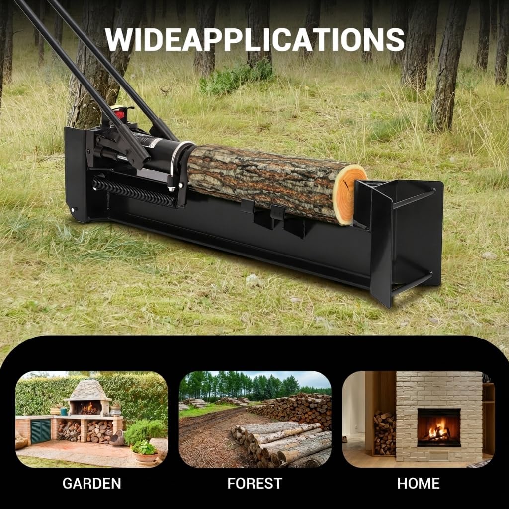 Festisoul 12 Ton Hydraulic Log Splitter, Manual Wood Cutter with Horizontal Full Steel Beam & Built-in Wheel, Heavy Duty Log Splitter for Firewood up to 18.7" Length & 8" Diameter, Black
