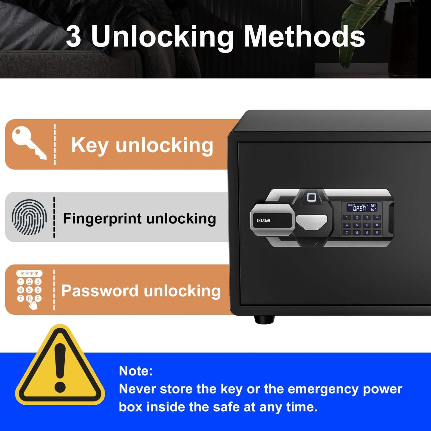 Waterproof and Fireproof Safe Box,Fingerprint and Digital,88 lbs Heavy,1 Hours Fire Proof Safes,Silent Mode Backlit Keypad,Home Safes Box for Medicine Money Valuables Document (Black, 88 LBS)