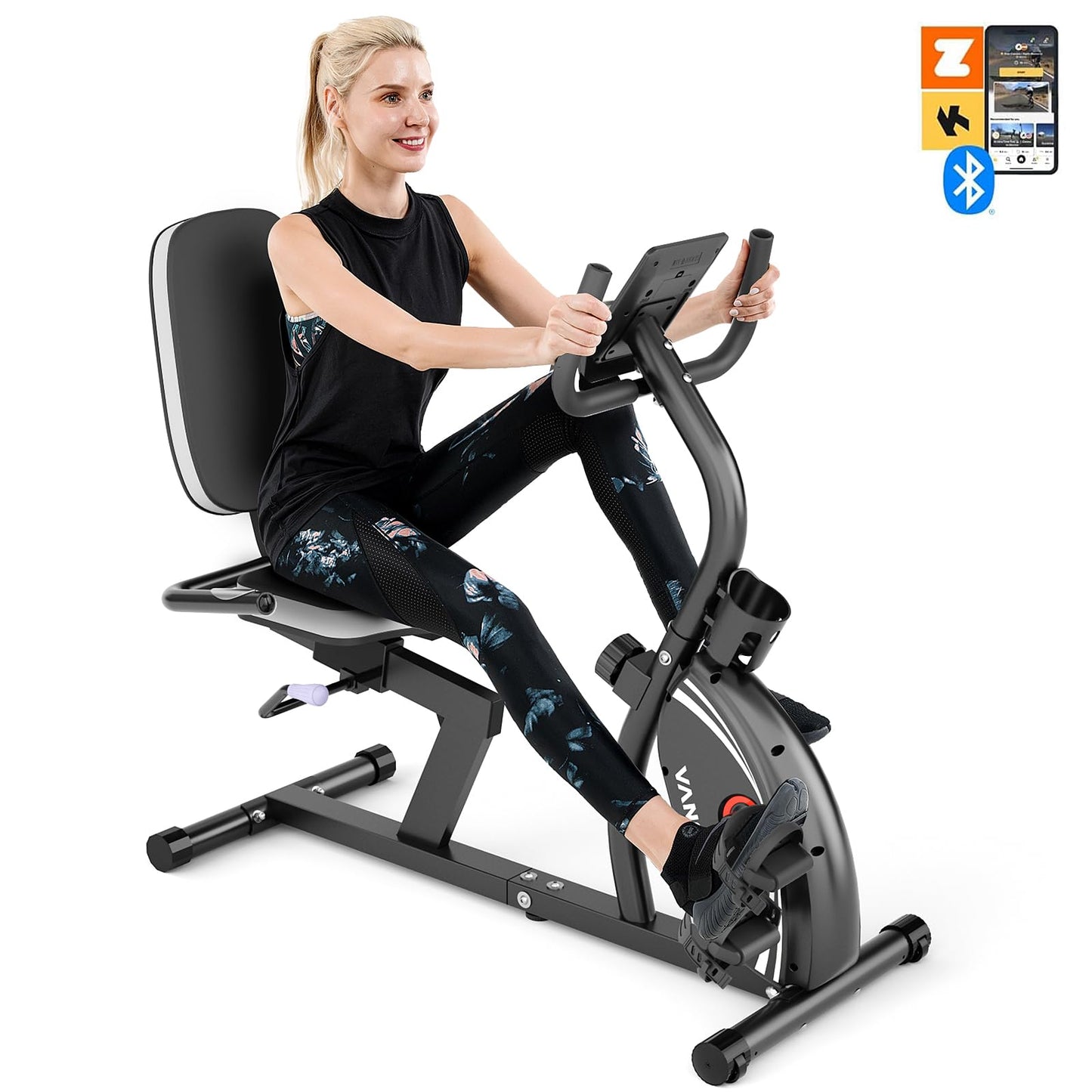 VANSWE Recumbent Exercise Bike for Seniors & Adults, 380 LBS Weight Capacity Stationary Bike for Home with 16-Level Magnetic Resistance, Bluetooth App Connectivity, Adjustable Seat & Pulse Sensor
