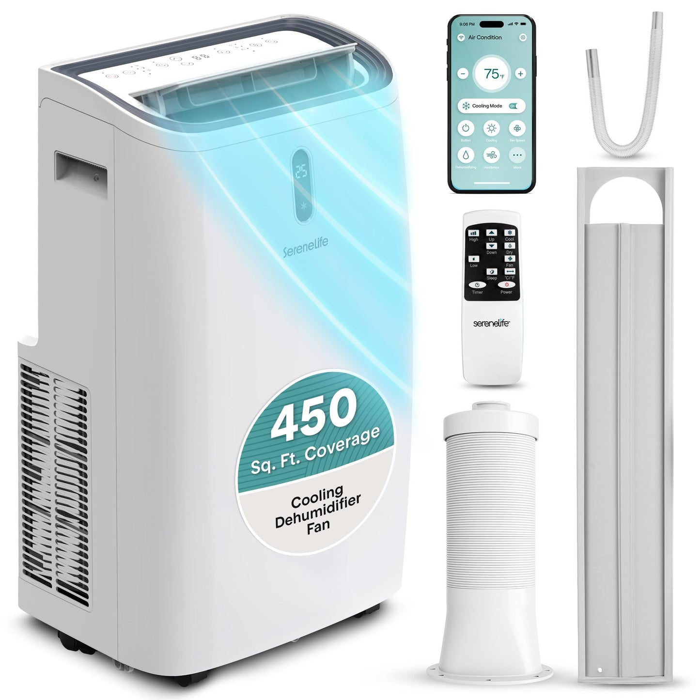 SereneLife Portable Air Conditioner 14000 BTU With WIFI | 3-in-1 Cooling, Fan and Dehumidifier | 24-H Timer Up to 650 Sq Ft Coverage | AC Unit for Bedroom, Home & Office, Includes Window Kit & Remote