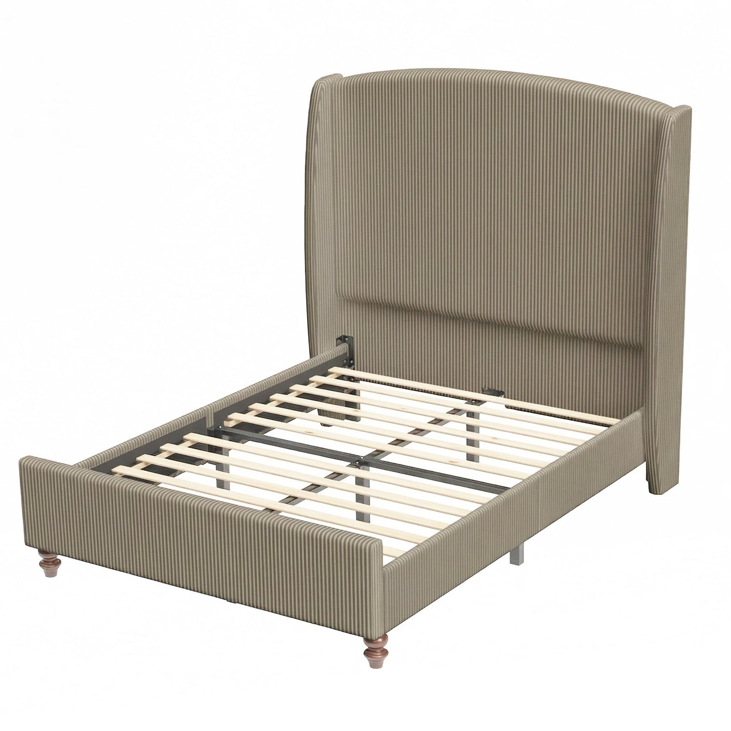 lividido Queen Size Upholstered Bed Frame with 65.7" Tall Headboard Wingback, Soft Washable Corduroy Beds Cover, Solid Wood Legs, Noise-Free, No Box Spring Needed, Light Gray