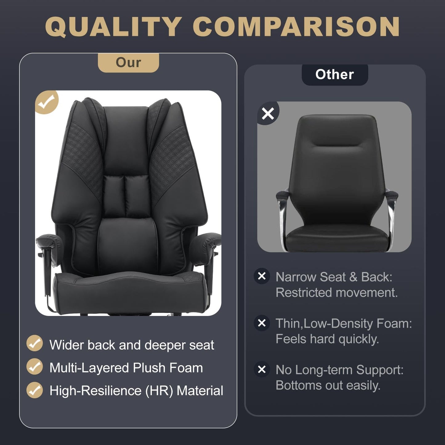 EXCEBET Big and Tall Office Chair 400lbs Wide Seat, Leather High Back Executive Office Chair with Foot Rest, Ergonomic Chairs Lumbar Support for Lower Back Pain Relief (Black)