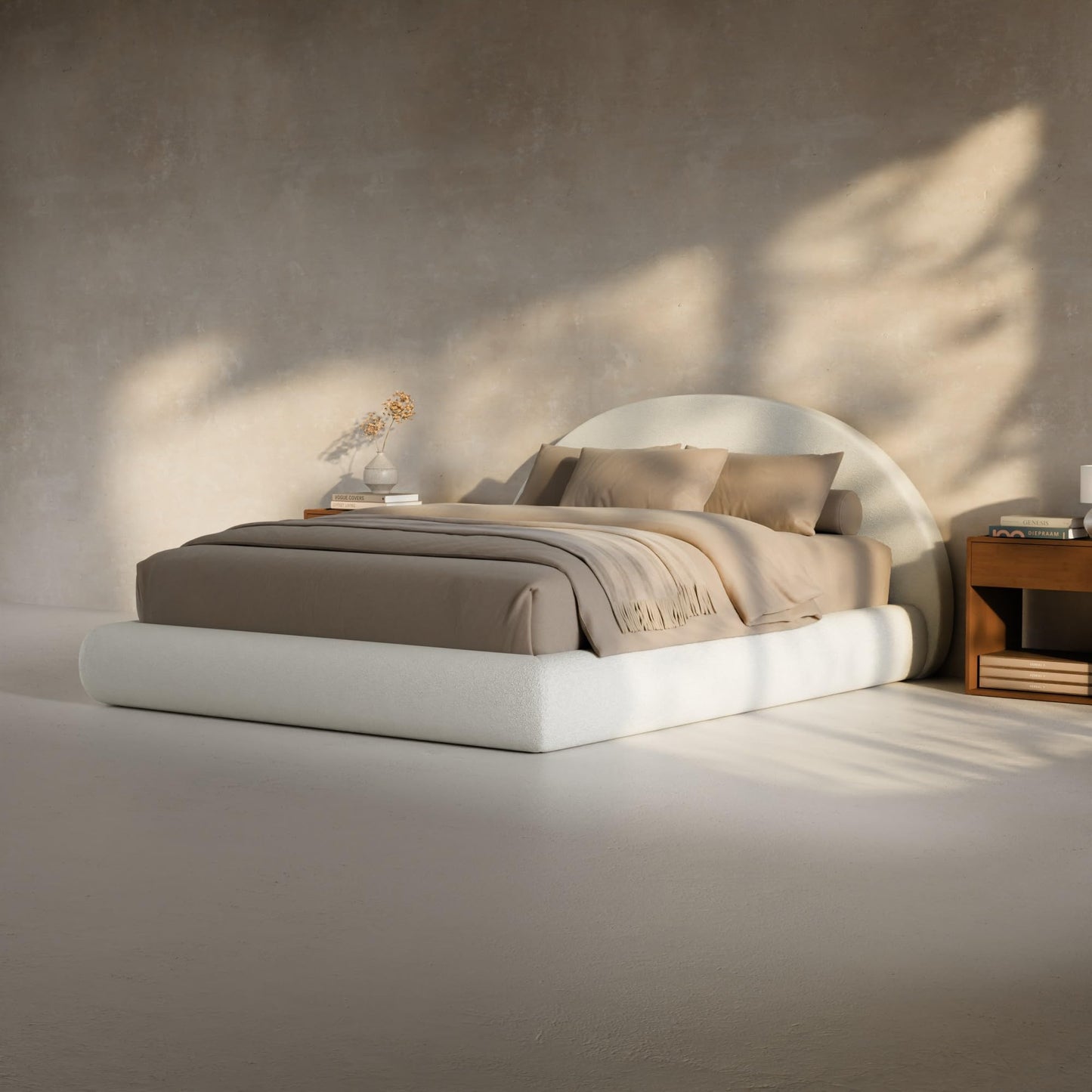 RECCI AirFrame Half-Moon Upholstered Queen Platform Bed Frame, Velvet Curved Arched Base with Headboard, 5 Inch Fully Round Cushioned Foam, No Box Spring Needed, Easy Assembly