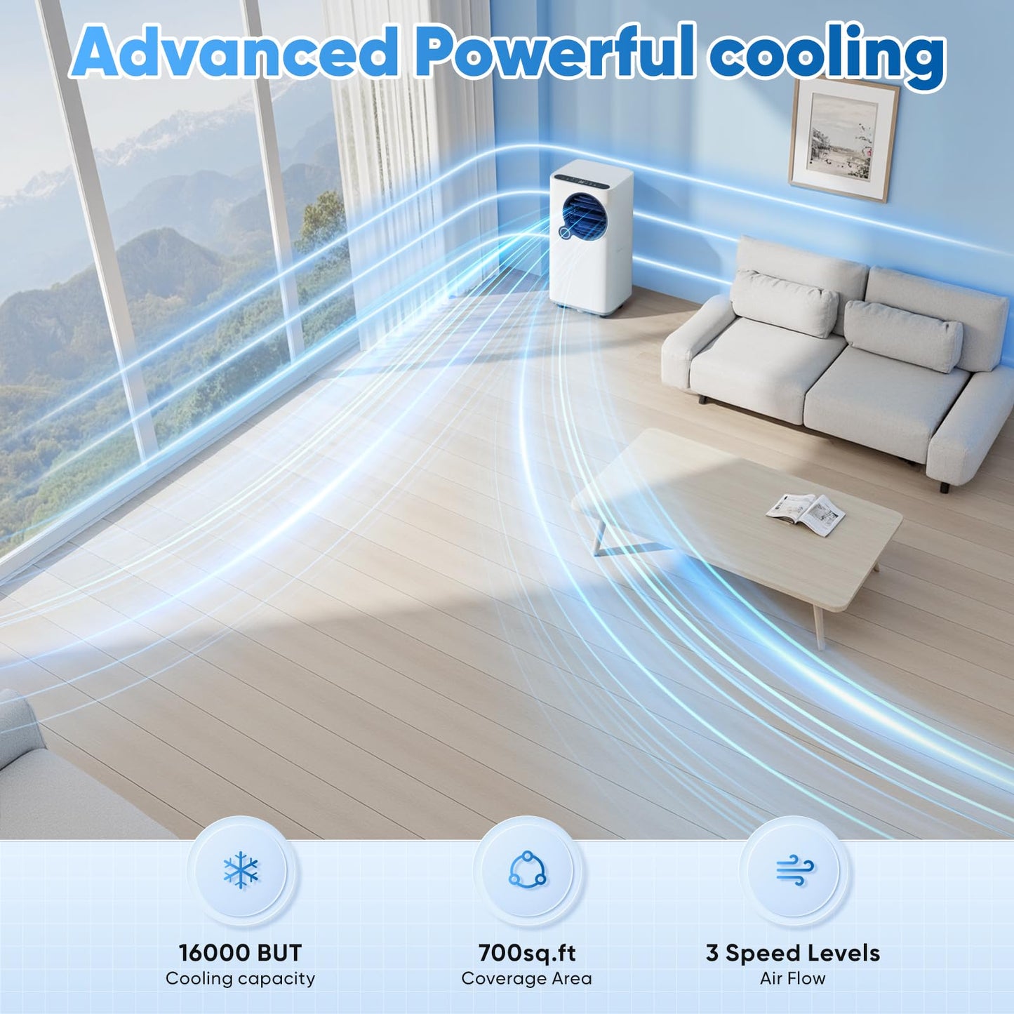 KINDOJIA Portable Air Conditioners 16,000 BTU, 6-in-1 Smart AC with WiFi App Control, Ultra-Quiet Sleep Mode, Child Lock & 24H Timer, Ideal for Large Rooms up to 700 Sq. Ft, Bedroom Home Office