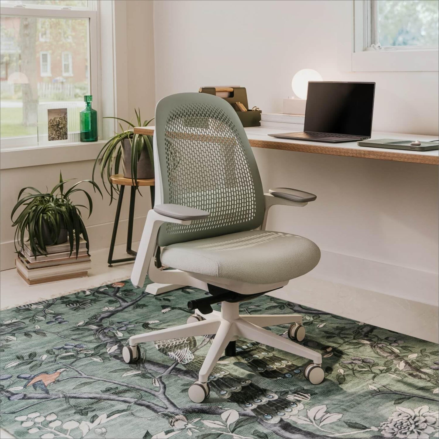 Haworth Breck Office Chair - Ergonomic Desk Seat with Height-Adjustable Lumbar Support, Black Trim, and 4D-Arms (Agave)