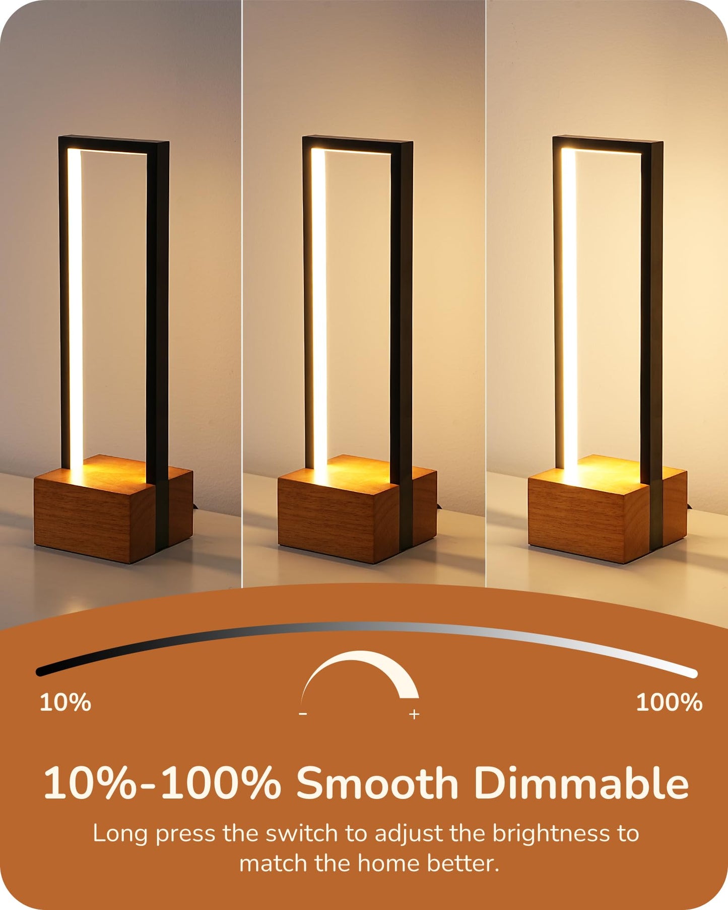 EDISHINE LED Table Lamp, Dimmable Nightstand Lamp, 3 Color Temperatures, Rosewood Base, Model HLTL12Q