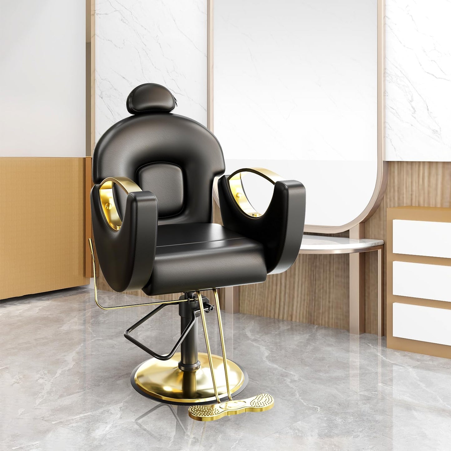 GAOMON Reclining Barber Salon Chair, 360°Swivel Barber Chair with Heavy Duty Hydraulic Pump for Hair Stylist Barbershop Home Spa Shampoo, Black