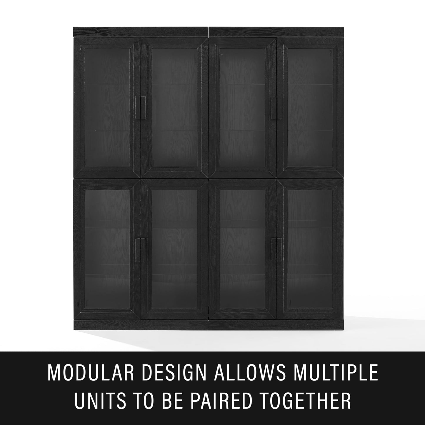 Crosley Furniture Essen Stackable Glass Door Kitchen Pantry Storage Cabinet, Accent Cabinets for Entryway, Black