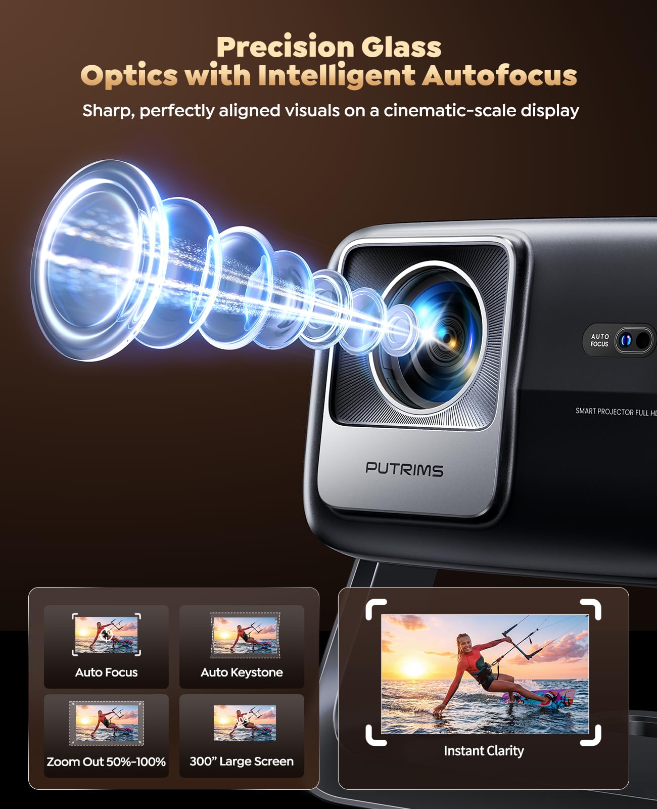 Smart 4K Projector [Google TV Stick Built-in & 360° Stand] with WiFi 6, Bluetooth 5.3, HDR10, 30W Hi-Fi, AI Auto Focus, Outdoor Portable Short Throw Movie Projector for Home Theater Bedroom Ceiling