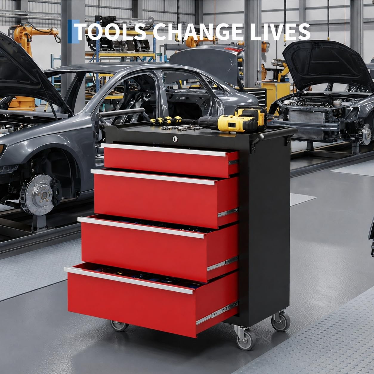 IDEALHOUSE Rolling Tool Chest, 5 Drawers Tool Storage Cabinet, Toolbox with Wheels, Portable Tool Cabinet Organizer with Locking System & Drawer Liners, Tool Storage Cart for Garage, Workshop