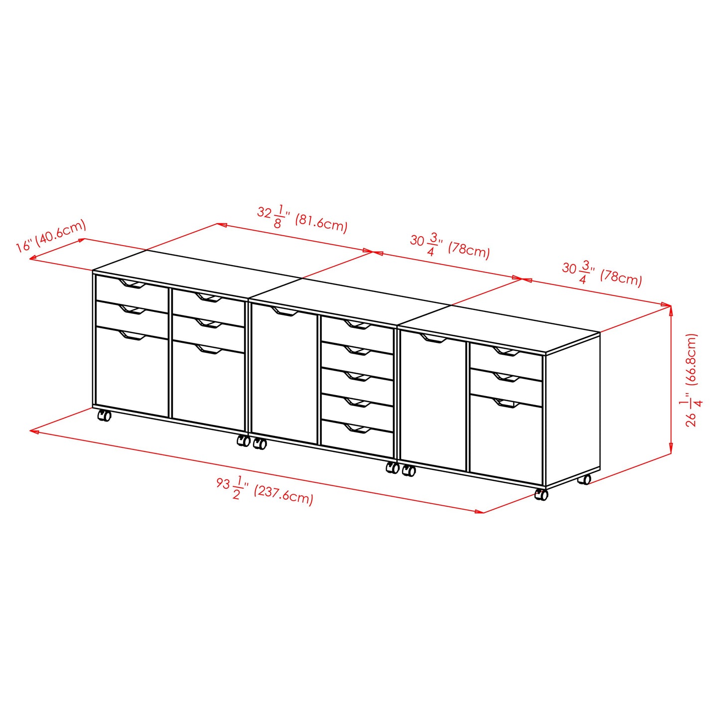 Halifax 3-Pc Cabinet Set with File Drawer, Black