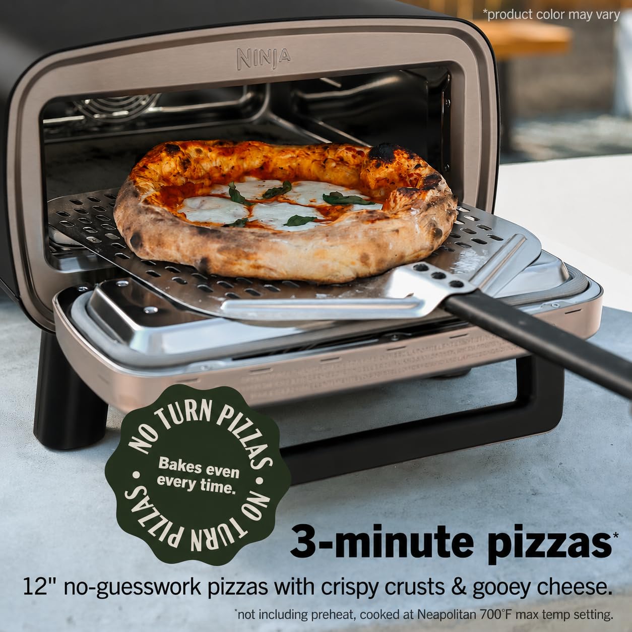 Ninja Artisan Electric Outdoor Pizza Oven with Stone | 12-inch Pizza in 3-minutes | 700F Max Temp | 5-in-1 Functionality – Pizza, Bake, Broil, Proof & Warm | Makes Full Meals | Gray | MO201