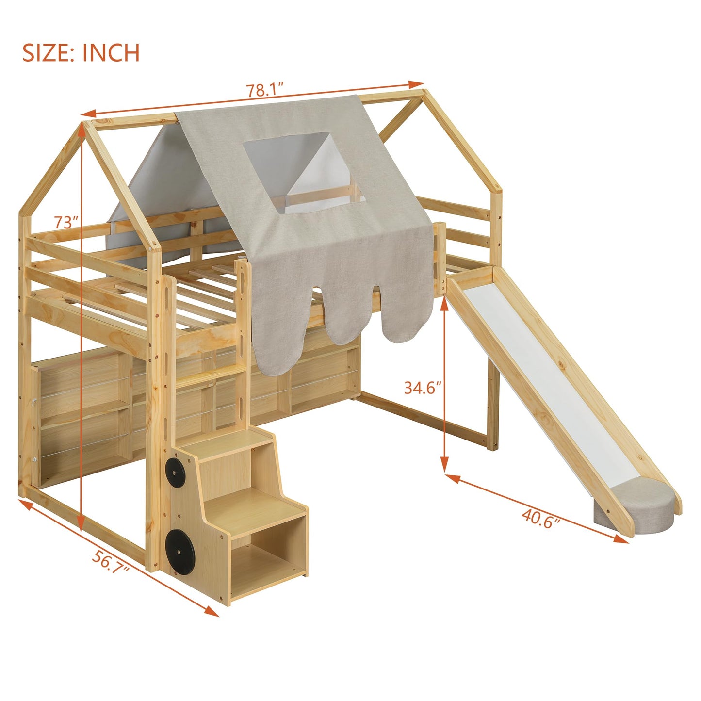 Merax Twin Size Junior Wood Loft Bed with Slide and Storage Shelves, House Loft Bed with Staircase for Girls Boys,Easy Assemble, Natural
