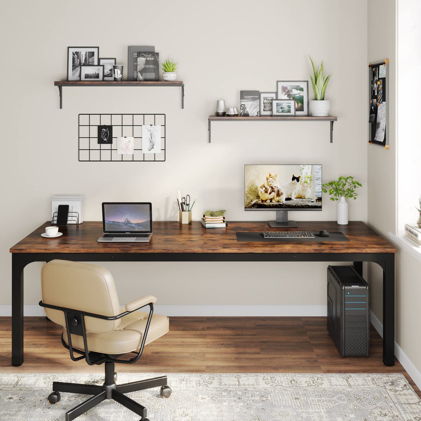 Tribesigns 78.7 Inches Extra Long Computer Desk 2 Person Desk, Double Long Desk, Workstaion for Home Office, Brown+Black