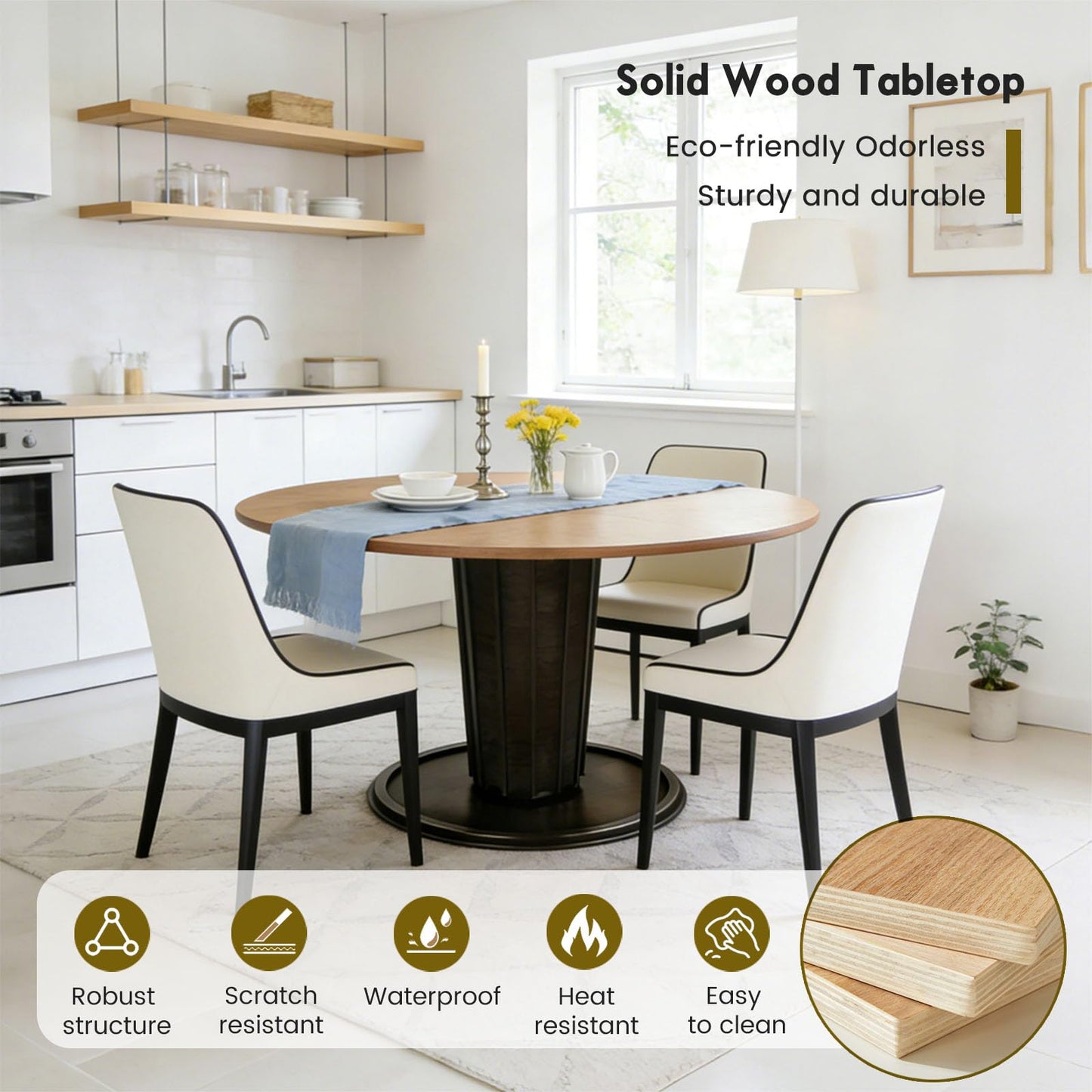 Round Folding Table Top Extender 48/55/59/63/71/79" Solid Wood Table Extension For Dining Table Extender Top Fold Wooden Tabletop for Kitchen Restaurant Workbench Outdoor(Walnut, D - 55")