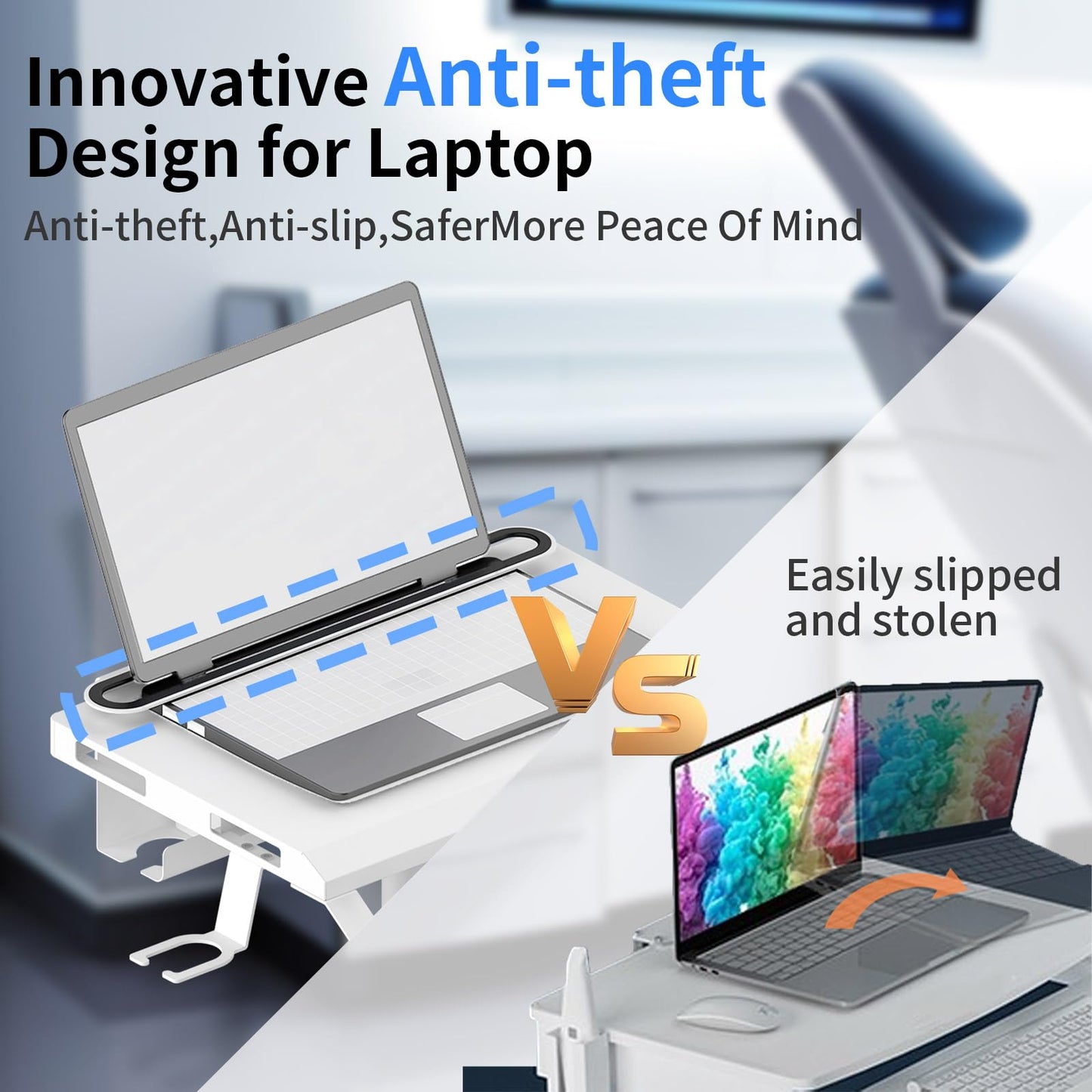 Anti-Theft Medical Laptop Cart with Scanner Holder | Mobile Workstation with Gas Lift | Height Adjustable 31.5" - 47.2" | Secure Storage & Multiple Drawers