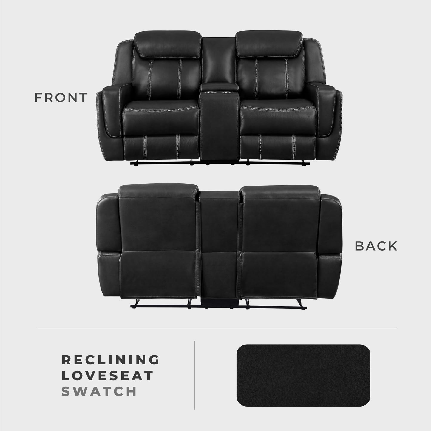 Lexicon Modern Double Reclining Loveseat, Faux Leather Recliner Loveseat With Headrest, Center Console, Receptacles and USB Ports, Manual Recliner Loveseat Sofa For Living Room/Office/Apartment, Black
