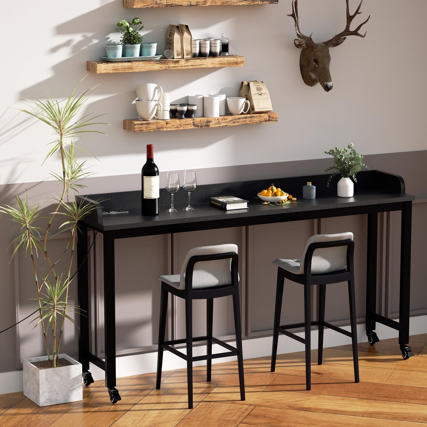Ytaoka Table Overbed, Walnut, Queen Size, Wheels, Charging Station, 70.8" for Home and Hospital
