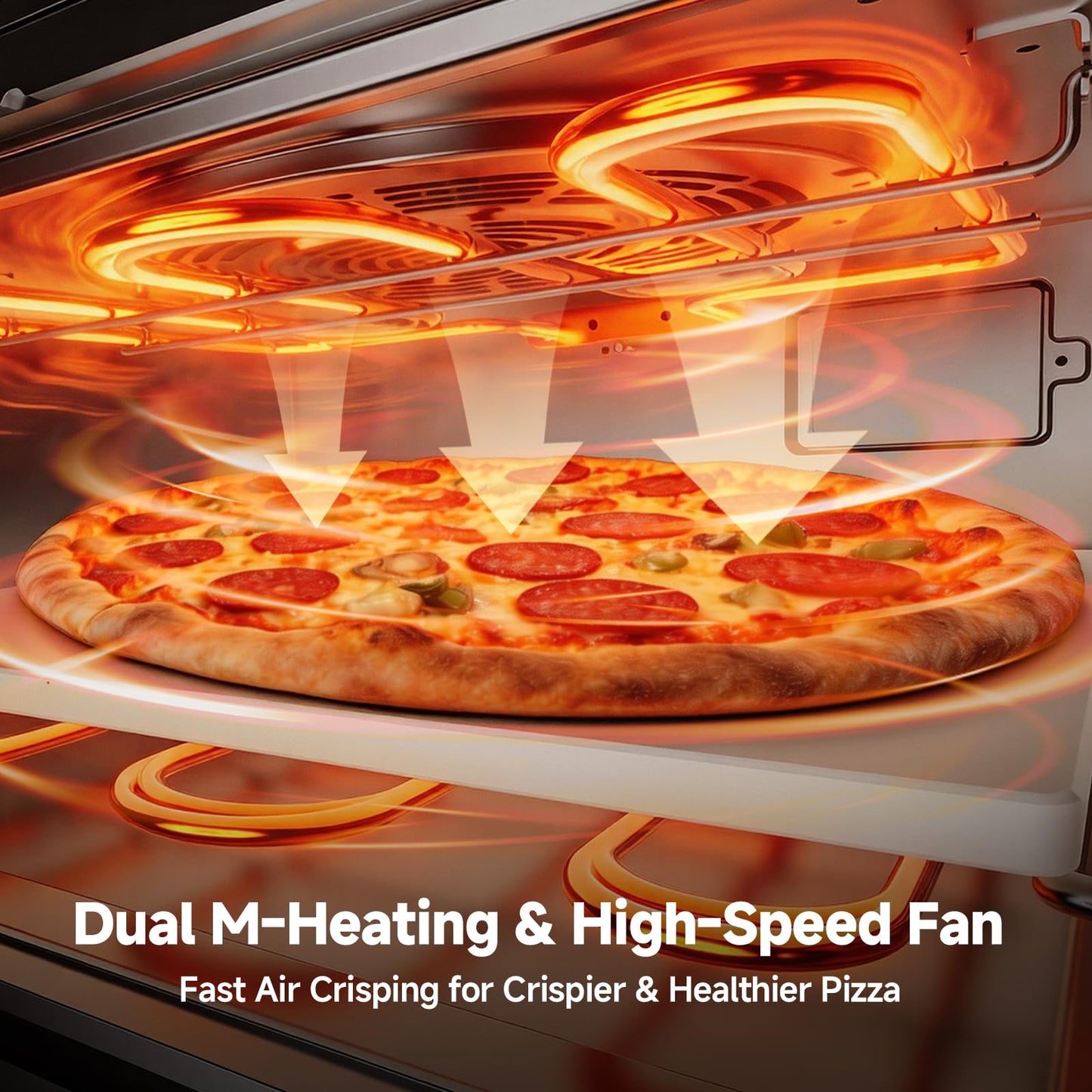 KINGWISE Convection Pizza Oven Electric, IPX4 Waterproof Countertop Air Fryer Oven, Fits 13-Inch Pizza, Heats up to 750℉, 6 Cooking Functions and 5 Pizza Presets, Pizza Stone & Pizza Peel Included