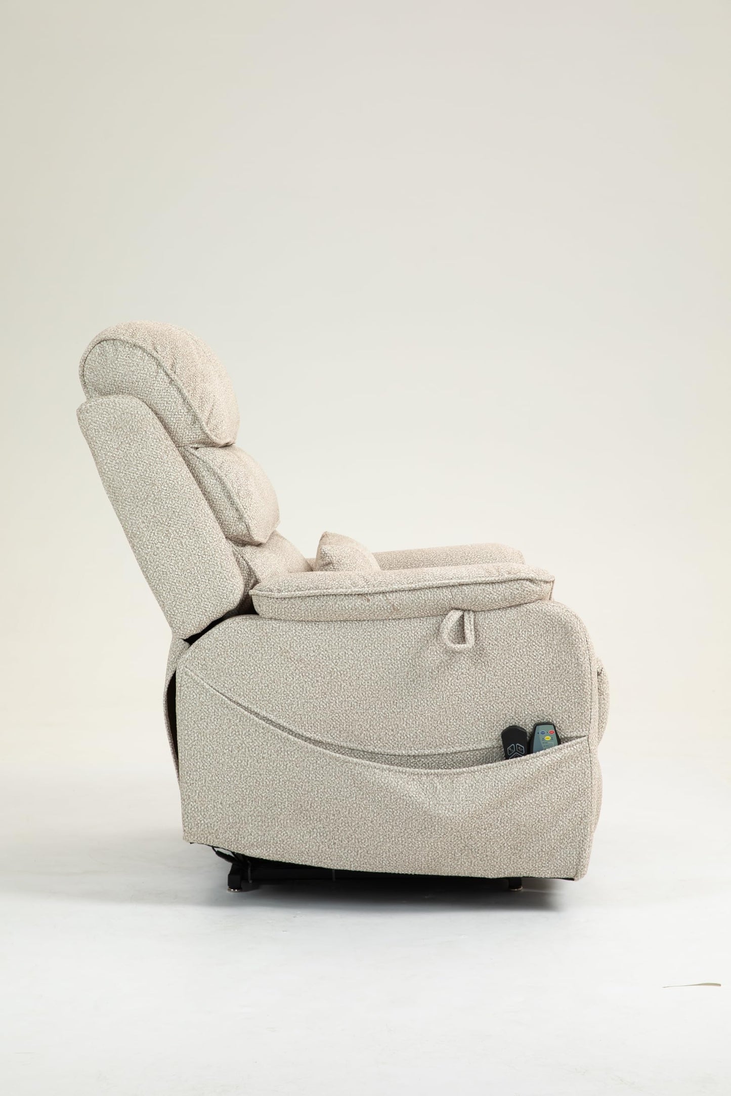 Ball & Cast Lift Recliner Chair with Sides Pockets,Lounge Relax Single Sofa W/Maximum Adjustable Tilt 180 Degrees and Multi-Function Massage & Heat,Armrests W/Cup Holder,for Living Room,White
