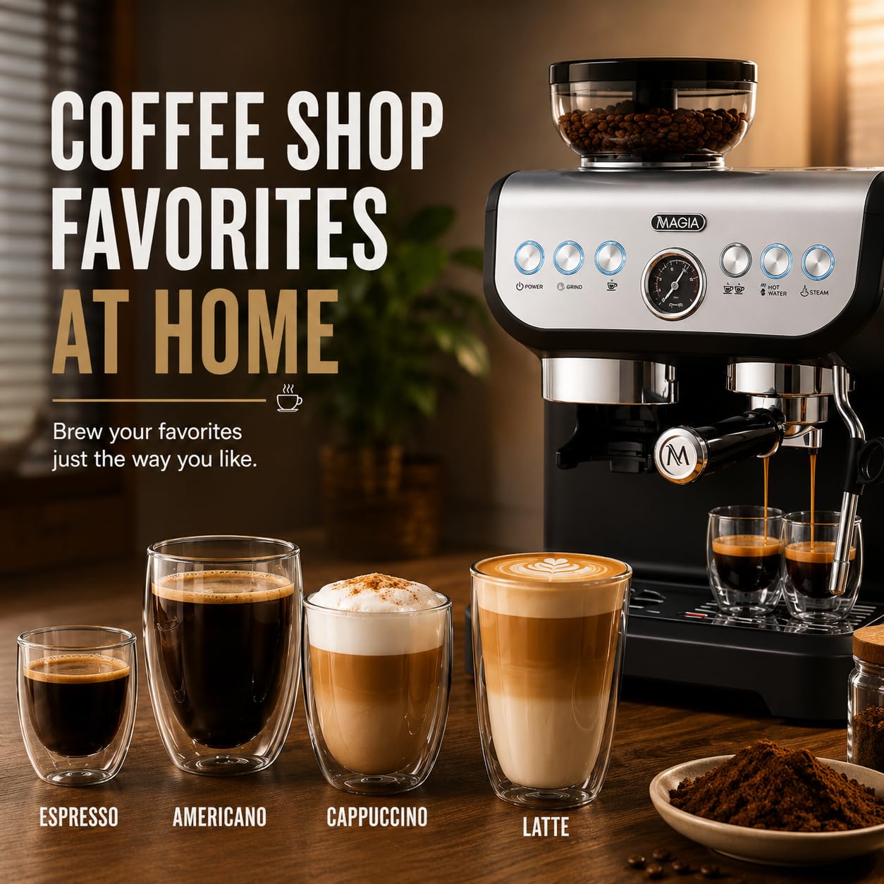 Zulay Kitchen Magia Manual Espresso Machine with Built-In Grinder & Steam Wand – 15 Bar Pressure Espresso Maker, 2L Removable Water Tank, Milk Frother, Complete Home Barista Set, Black & Silver
